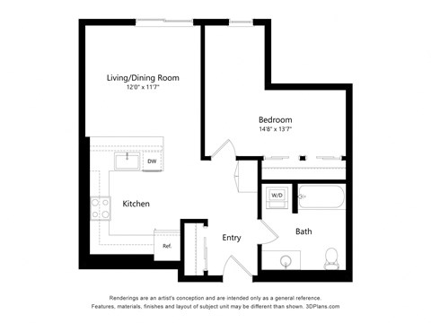 a floor plan of a unit with a bedroom and a living room